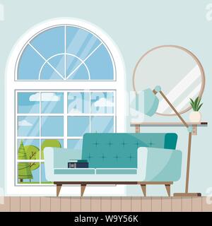 Casa accogliente living room interior scena di sfondo immagine. Illustrazione Vettoriale