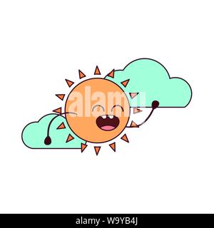Sole radiante kawaii icona isolato Illustrazione Vettoriale