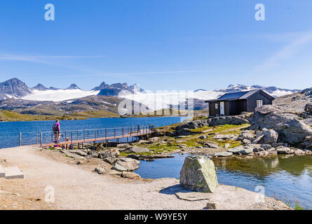 Viewpoint Sognefjellshytta nazionale lungo il percorso panoramico tra Sognefjellet Skjolden e Lorn in Sogn og Fjordane in Norvegia occidentale. Foto Stock