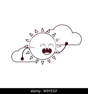 Sole radiante kawaii icona isolato Illustrazione Vettoriale