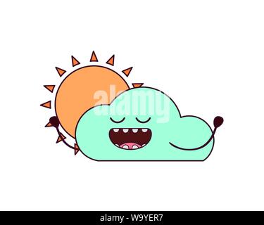 Sole radiante kawaii icona isolato Illustrazione Vettoriale