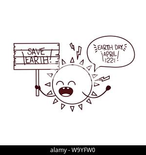 Sole radiante kawaii icona isolato Illustrazione Vettoriale