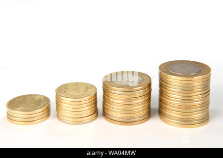 Stacks of Indian rupee coins Stock Photo