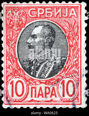 Pietro I, Re di Serbia e Jugoslavia (1903-1921), francobollo, Serbia, 1905 Foto Stock