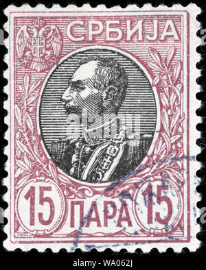 Pietro I, Re di Serbia e Jugoslavia (1903-1921), francobollo, Serbia, 1905 Foto Stock