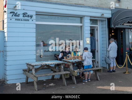 La baia di Fish & Chip shop di Stonehaven, Aberdeenshire. Foto Stock