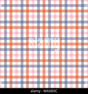 Verifica seamless pattern in blu e rosa e arancio. Un geometrico plaid vettore design pattern. Illustrazione Vettoriale