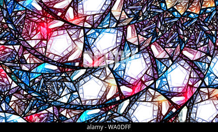 Incandescente colorate in vetro colorato, generato dal computer sfondo astratto, pentagono pattern, 8k, 3D rendering Foto Stock