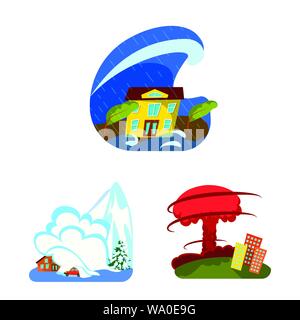 Il design del vettore del cataclisma e segno di emergenza. Raccolta di cataclysm e apocalisse icona vettore per il magazzino. Illustrazione Vettoriale