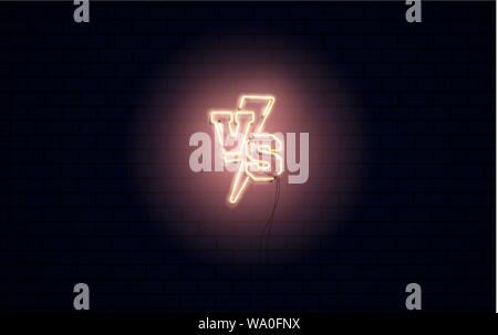 Contro 3d i segni al neon vettore. Set di logo Versus, simbolo in realistico Yellow neon stile. Modello di progettazione per la notte, pubblicità. Vs Battle match game Illustrazione Vettoriale