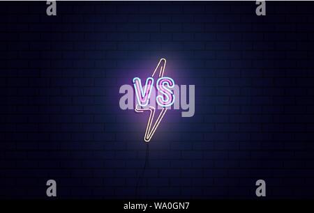 Contro i segni al neon vettore. Set di logo Versus, simbolo in neon stile. Modello di progettazione , night pubblicità. Vs Battle Match, concetto di gioco competitivo vs Illustrazione Vettoriale