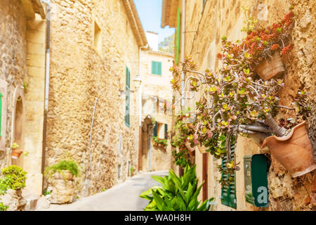 All'aperto Valldemossa, vecchio famoso villaggio mediterraneo di isola di Maiorca Valldemossa, Mallorca, Spagna Foto Stock