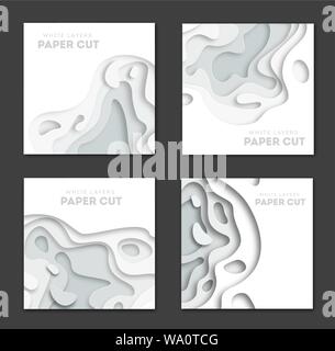 Set di bianco quadrato Modelli delle pagine di intestazione con carta tagliata forme. Bianco moderno disegno astratto per presentazioni aziendali, volantini e manifesti. Vettore Illustrazione Vettoriale