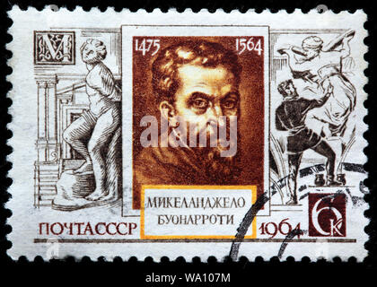 Michelangelo (1475-1564), scultore, pittore, architetto, poeta, francobollo, Russia, URSS, 1964 Foto Stock