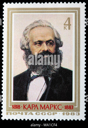 Karl Marx (1818-1883), filosofo tedesco, economista, storico, sociologo, rivoluzionario socialista, francobollo, Russia, URSS, 1983 Foto Stock