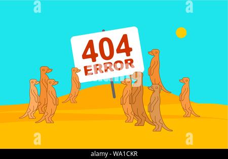 Pagina di errore 404 e Meerkats nel deserto. Famiglia di meerkat stand e attendere. La mangusta piccolo segno. Pagina Web non trovata. illustrazione vettoriale Illustrazione Vettoriale