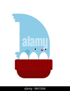 Bird e uova in berretto lavorato a maglia cartoon. illustrazione vettoriale Illustrazione Vettoriale