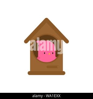 Bird in Birdhouse cartoon. Birdie in casa. Illustrazione Vettoriale Illustrazione Vettoriale