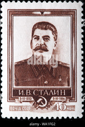 Joseph Stalin (1879-1953), leader dell Unione Sovietica, francobollo, Russia, URSS, 1954 Foto Stock