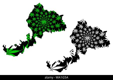 Fukui prefettura (divisioni amministrative del Giappone, Prefetture del Giappone) mappa è progettato Cannabis leaf verde e nero, Fukui mappa fatta di marijuana Illustrazione Vettoriale