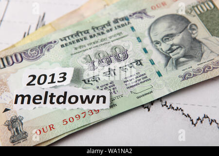 Indian carta moneta che rappresentano 2013 Meltdown Foto Stock