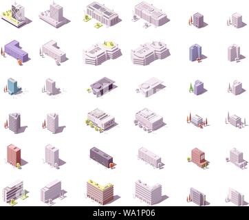 Vector isometrica edifici della città impostata Illustrazione Vettoriale