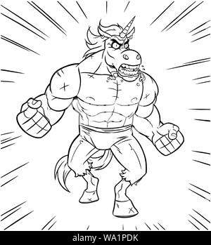 Unicorn Rage Line Art Illustrazione Vettoriale