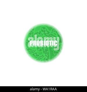 Abstract medicina cerchio verde banner con diversi microrganismi Illustrazione Vettoriale