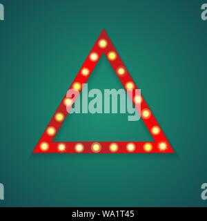 Sfondo con un triangolo rosso telaio con lampadine Illustrazione Vettoriale