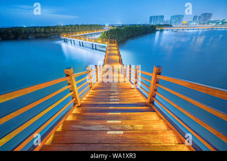 Guangdong maoming Shuidong bay pier di notte Foto Stock