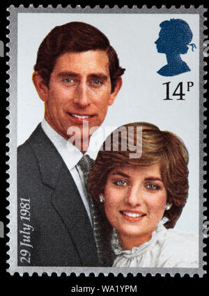 Il principe Charles e Lady Diana Spencer, francobollo, UK, 1981 Foto Stock