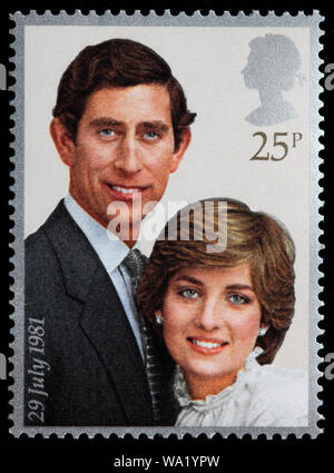 Il principe Charles e Lady Diana Spencer, francobollo, UK, 1981 Foto Stock