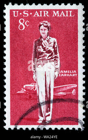 Amelia Earhart (1897-1937), American Aviation Pioneer, autore, Lockheed Electra, francobollo, USA, 1963 Foto Stock