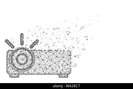 Proiettore a basso poli design, strumento ottico astratta immagine geometrica, apparecchio di proiezione mesh wireframe poligonale illustrazione vettoriale realizzata da po Illustrazione Vettoriale