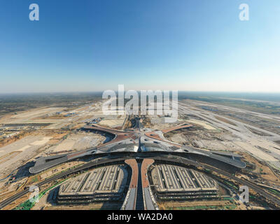 Vista aerea di Pechino daxing aeroporto internazionale sito in costruzione Foto Stock