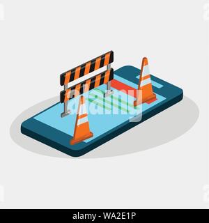 Vista isometrica di mobile application development concept illustrazione vettoriale simbolo Illustrazione Vettoriale