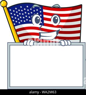 Grinning con scheda bandiera america isolata nel cartoon Illustrazione Vettoriale