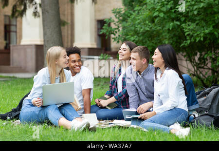 Gli studenti universitari che studiano insieme sul terreno del campus Foto Stock