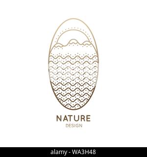 Il logo ovale tramonto in montagna Illustrazione Vettoriale