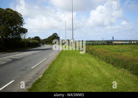 Preston New Road in esecuzione passato la Cuadrilla fracking sito, poco Plumpton, vicino a Blackpool Lancashire England Regno Unito Foto Stock