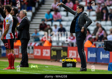 Sunderland, Regno Unito. 17 Ago, 2019. SUNDERLAND, Inghilterra, Agosto 17th Jack Ross, manager di Sunderland, durante la scommessa del Cielo lega 1 corrispondenza tra Sunderland e Portsmouth presso lo stadio di luce, Sunderland sabato 17 agosto 2019. (Credit: Iam masterizzare | MI News) Credito: MI News & Sport /Alamy Live News Foto Stock