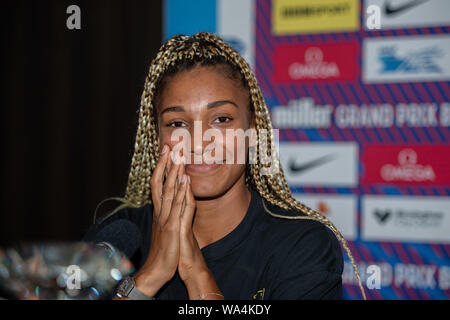 BIRMINGHAM, Regno Unito. 17 Ago, 2019. Nafi Thiam di Belgum (salto in lungo - mondiali Indoor Campione del pentathlon) durante il Muller Grand Prix Birmingham 2019 Pre-Event conferenza stampa presso il Crowne Plaza Hotel di Sabato, Agosto 17, 2019 a Birmingham in Inghilterra. Credito: Taka G Wu/Alamy Live News Foto Stock