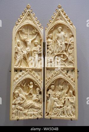 Dittico con quattro scene della vita di Cristo, artista sconosciuto, Francia, del secolo XIV, avorio Foto Stock