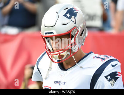 Aug 17 2019; Nashville TN, Stati Uniti d'America New England Patriots quarterback Tom Brady (12) entra nel campo durante il pre-partita tra New England Patriots e Tennessee Titans e Nissan Stadium . (Obbligatorio Photo credit: Steve Roberts/CSM) Foto Stock