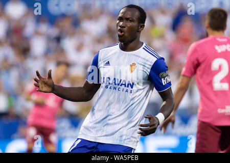 Saragozza, Spagna. 17 Ago, 2019. Raphael Dwamena del Real Zaragoza (11) durante la Liga match tra il Real Zaragoza e CD Tenerife. (Foto di Daniele Marzo/Pacific Stampa) Credito: Pacific Press Agency/Alamy Live News Foto Stock