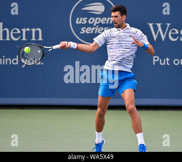 Agosto 17, 2019: Novak Djokovic (SRB) perde per Daniil Medvedev (RUS) 3-6, 6-3, all'occidentale e meridionale essendo aperto ha giocato al Lindner Family Tennis Center di Mason, Ohio. © Leslie Billman/Tennisclix/CSM Foto Stock