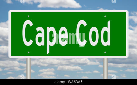 Il rendering di un verde autostrada segno per Cape Cod Massachusetts Foto Stock