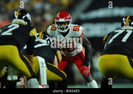 Agosto 17th, 2019: Darron Lee #50 durante il Pittsburgh Steelers vs Kansas City Chiefs a Heinz Field di Pittsburgh, PA. Jason Pohuski/CSM Foto Stock