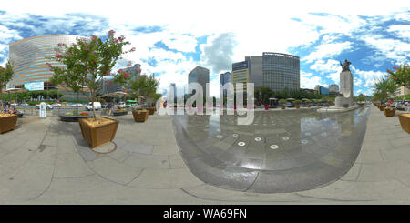 Visualizzazione panoramica a 360 gradi di SEOUL, Corea del Sud - 08 luglio 2019: full seamless panorama a 360 gradi Angolo visuale della città di Seoul center. skybox VR contenuto. equirettangolare pr sferica