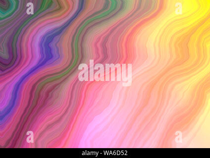 Abstract arcobaleno luminoso dello sfondo con un modello di multicolore ondulate disposte in corrispondenza di un angolo in giallo, rosa, magenta, viola, verde, blu e marrone s Foto Stock